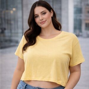 Abound Yellow Mellow Cropped T Shirt Tee‎ Top XL Cotton Blend